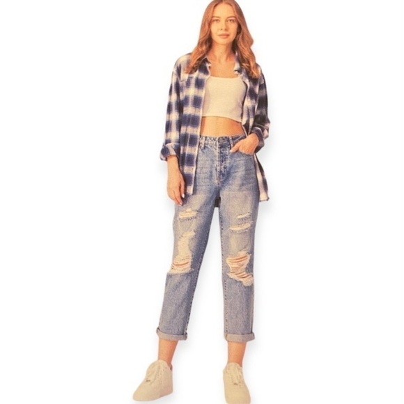 simple society Denim - Simple Society NWT Sz 7 (28) Straight High Rise Roll Cuff Button Fly Women Jeans